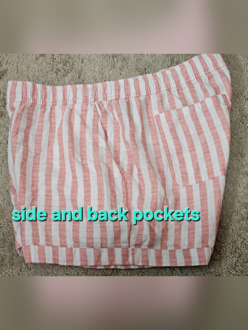 Old Navy Coral and White Striped High-Rise Shorts Linen and Cotton